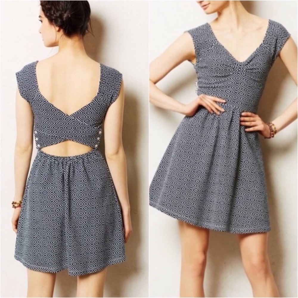 Anthropologie open back diamond pattern dress